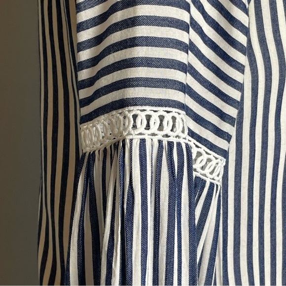 Ann Taylor Navy White Striped Balloon Sleeve Top Blouse - Size XXSP - Picture 8 of 15